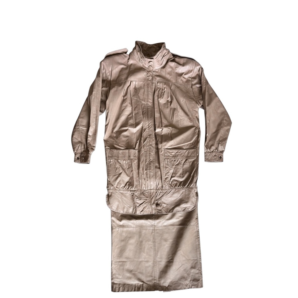 OVERSIZED LEATHER JACKET 70s GEORGEE SPORT Taupe Long bomber luxury VINTAGE - Picture 4 of 14